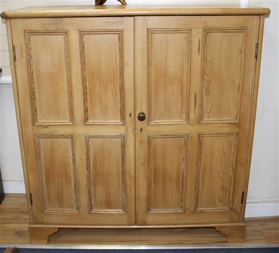 An Edwardian pine boot cupboard, with two panelled doors enclosing a fixed nine division interior, W.126cm D.48cm H.131cm